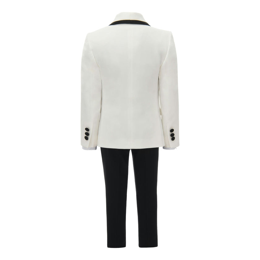 Cream-Black Trim Shawl Lapel 5 Pcs Tuxedo Set