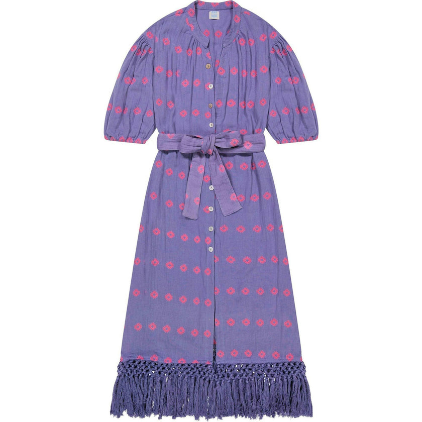 Women's Estelle Periwinkle Embroidered Fringed Shirt Dress, Blue