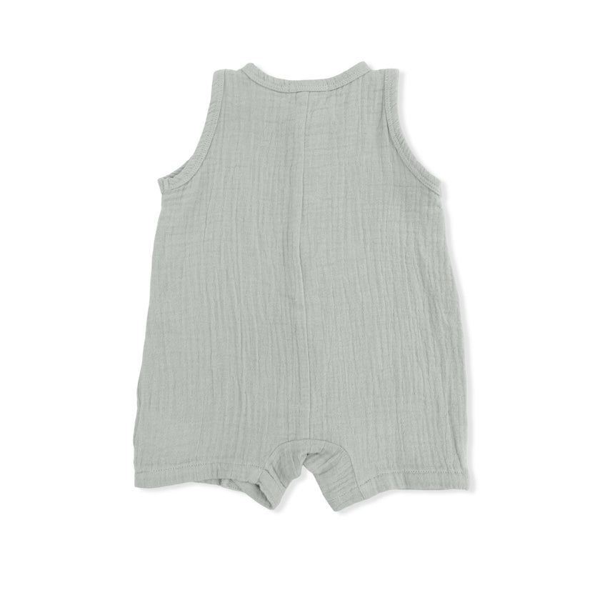Solid Muslin Desert Green - Sleeveless Shortie Romper