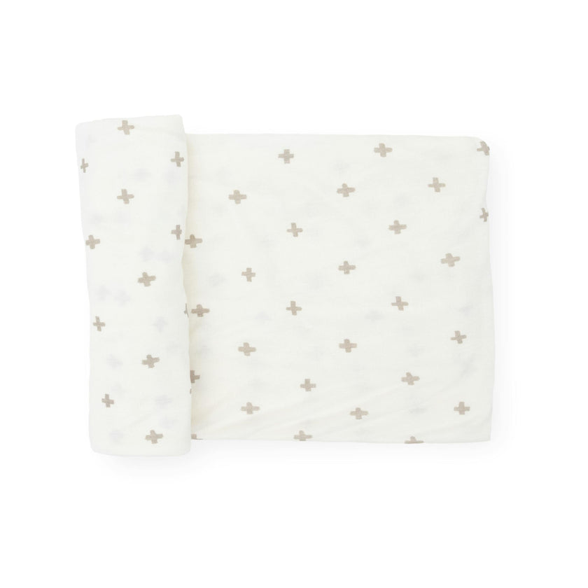 Stretch Knit Swaddle Blanket - Grey Cross