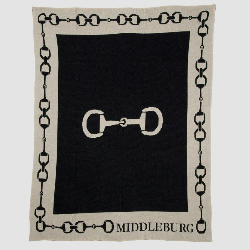 Custom Personalized Equestrian Sustainable Knit Throw Blanket - Snaffle Bit Border