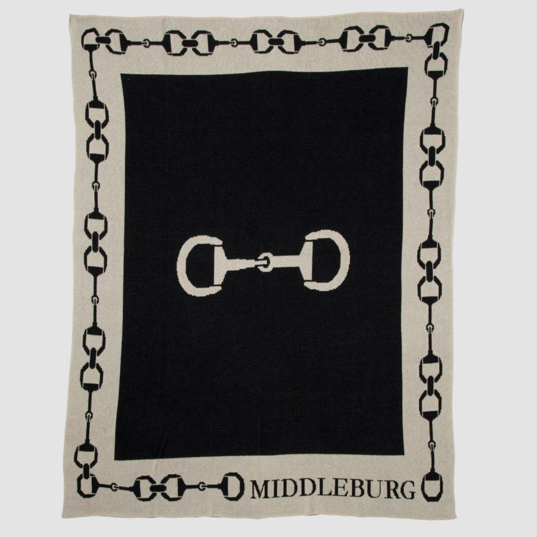 Custom Personalized Equestrian Sustainable Knit Throw Blanket - Snaffle Bit Border