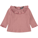 Ribbed Long Sleeve T-Shirt with Ruffled Collar