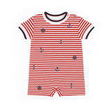 Stripe Knit Shortall With Nautical Embroidery