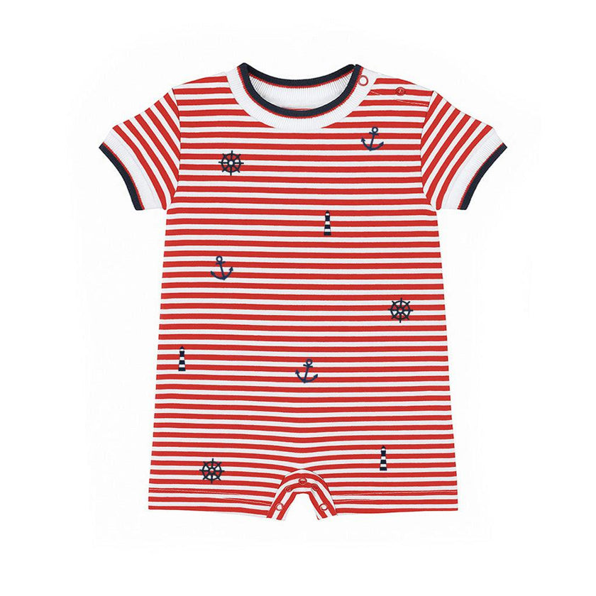 Stripe Knit Shortall With Nautical Embroidery