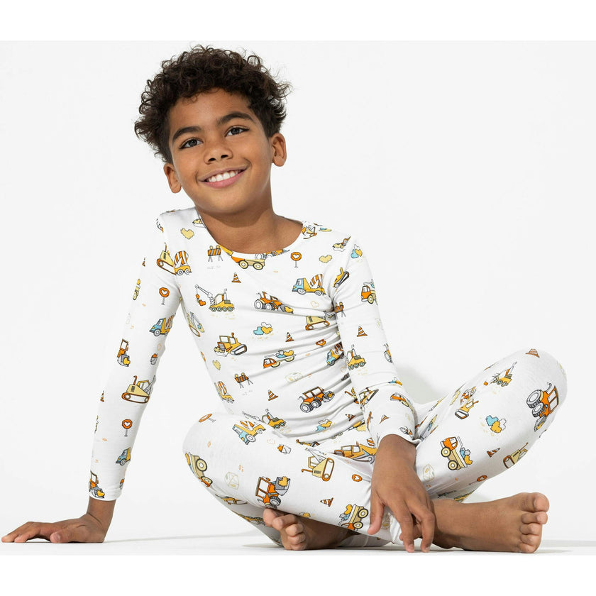 Love Trucks White Bamboo Kids Pajamas
