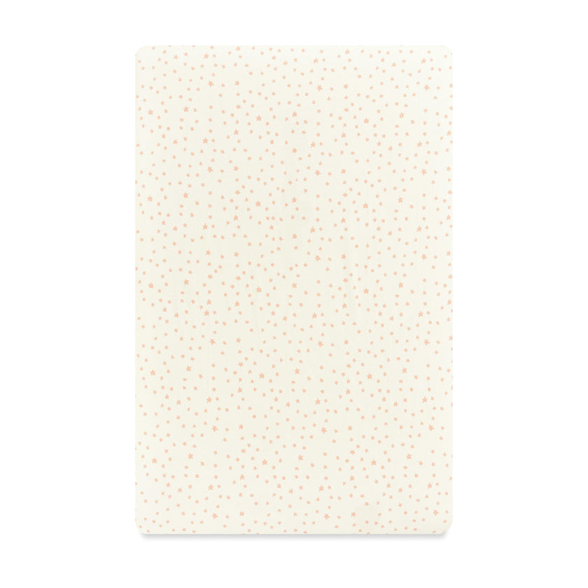 Mini Crib Sheet in GOTS Certified Organic Brushed Cotton in Ivory with Dusty Rose Stars