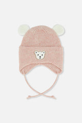 Baby Winter Knit Hat With Ear Flaps And Ears Pale Dusty Pink