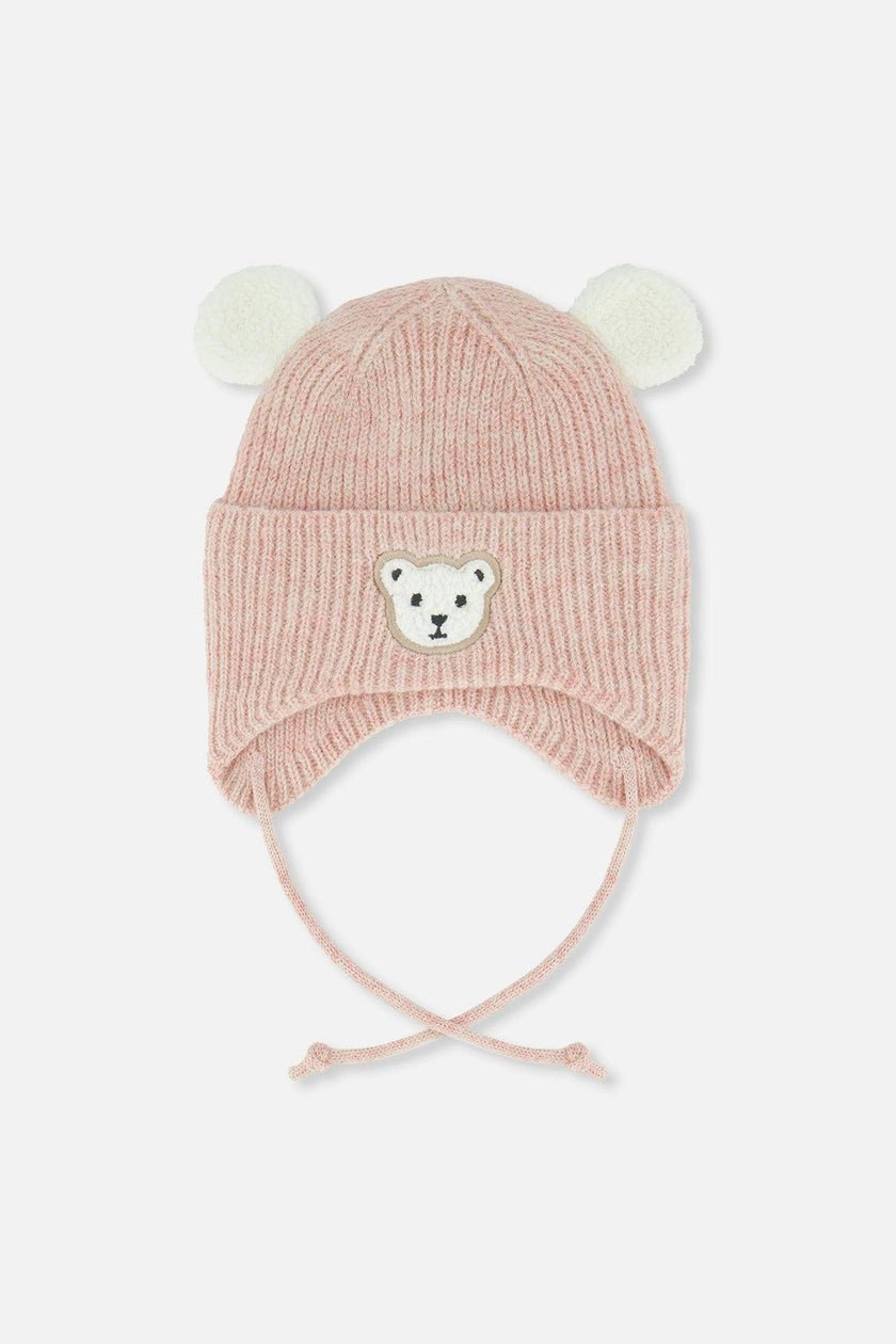 Baby Winter Knit Hat With Ear Flaps And Ears Pale Dusty Pink