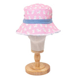 Reversible Kids Denim Bucket Hat – Embroidered Kittens & Pink Canvas Print | Frayed Brim
