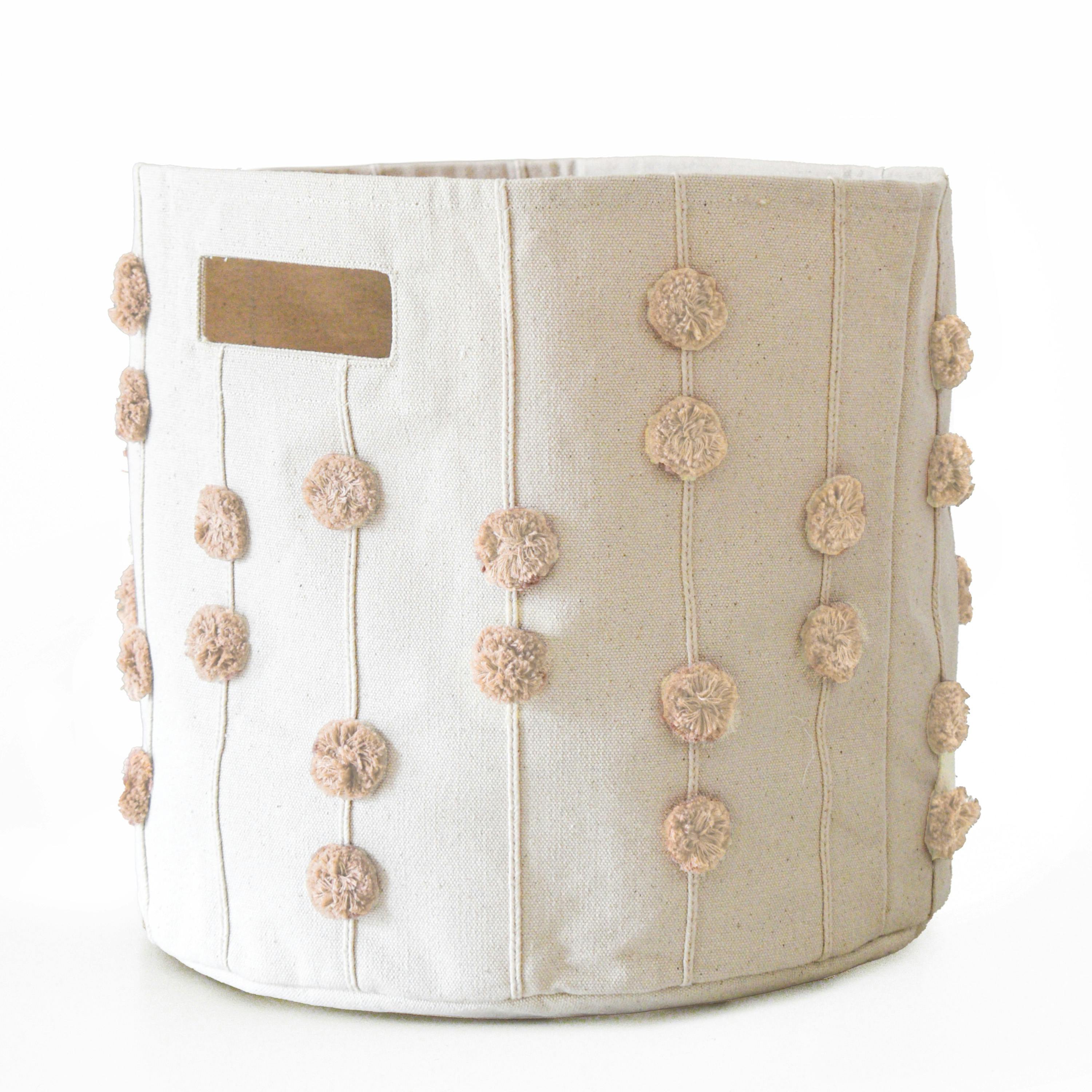 Handmade Canvas Storage Basket Pom Pom