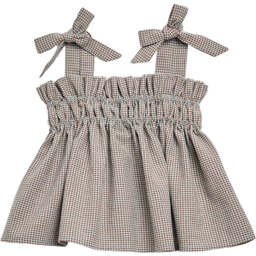 children's vichy frilled top - foggy brown