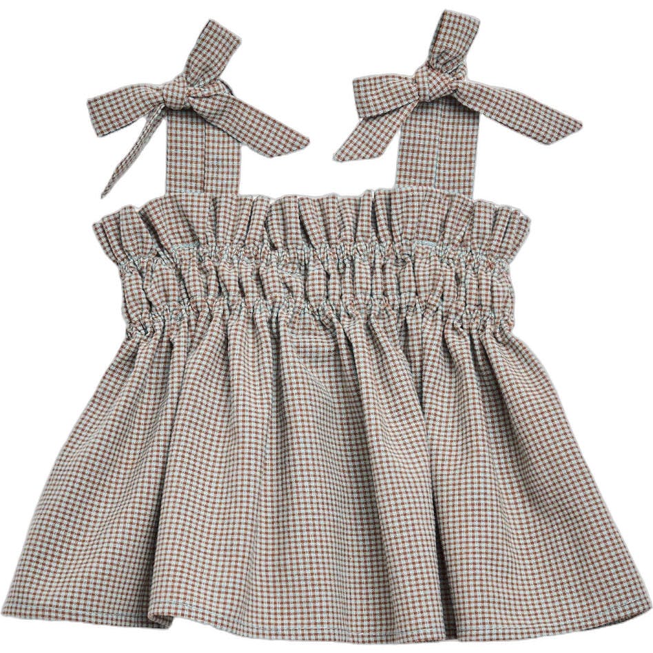 children's vichy frilled top - foggy brown