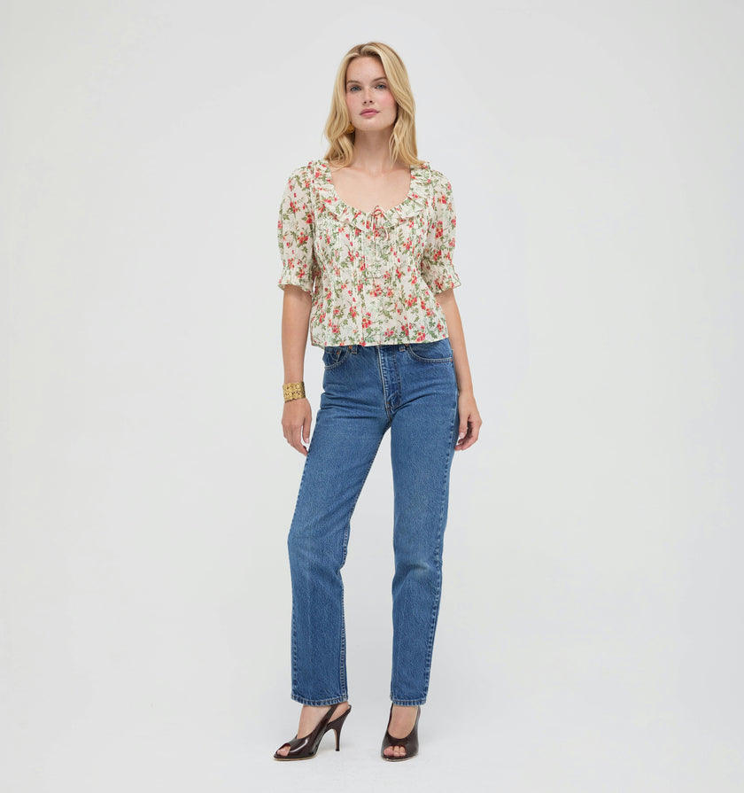 The Camri Top - Primrose Bouquet Ivory/Coral