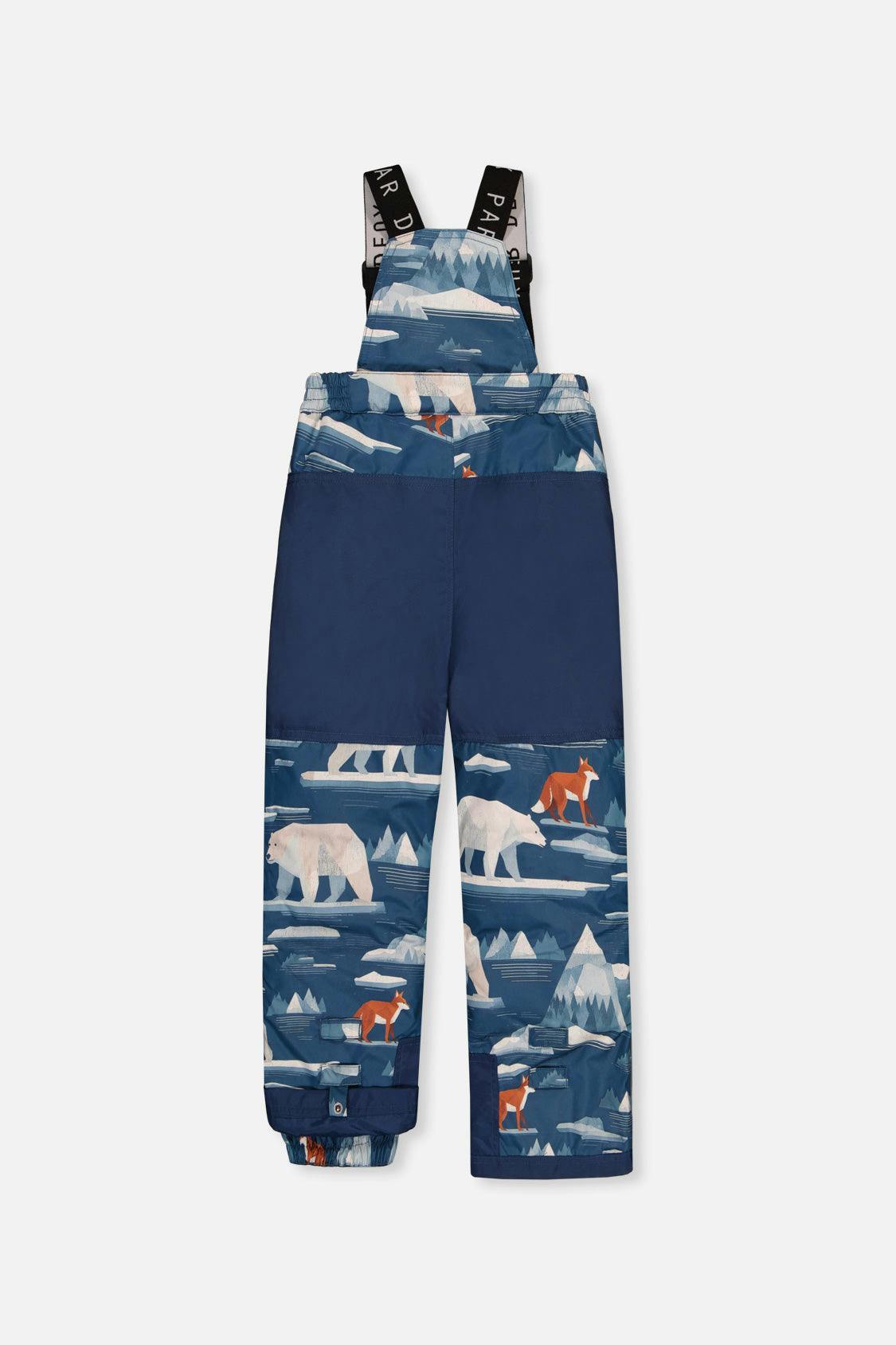 Two Piece Play Snowsuit Navy And Rust Colorblock With Blue Bear Print Pants