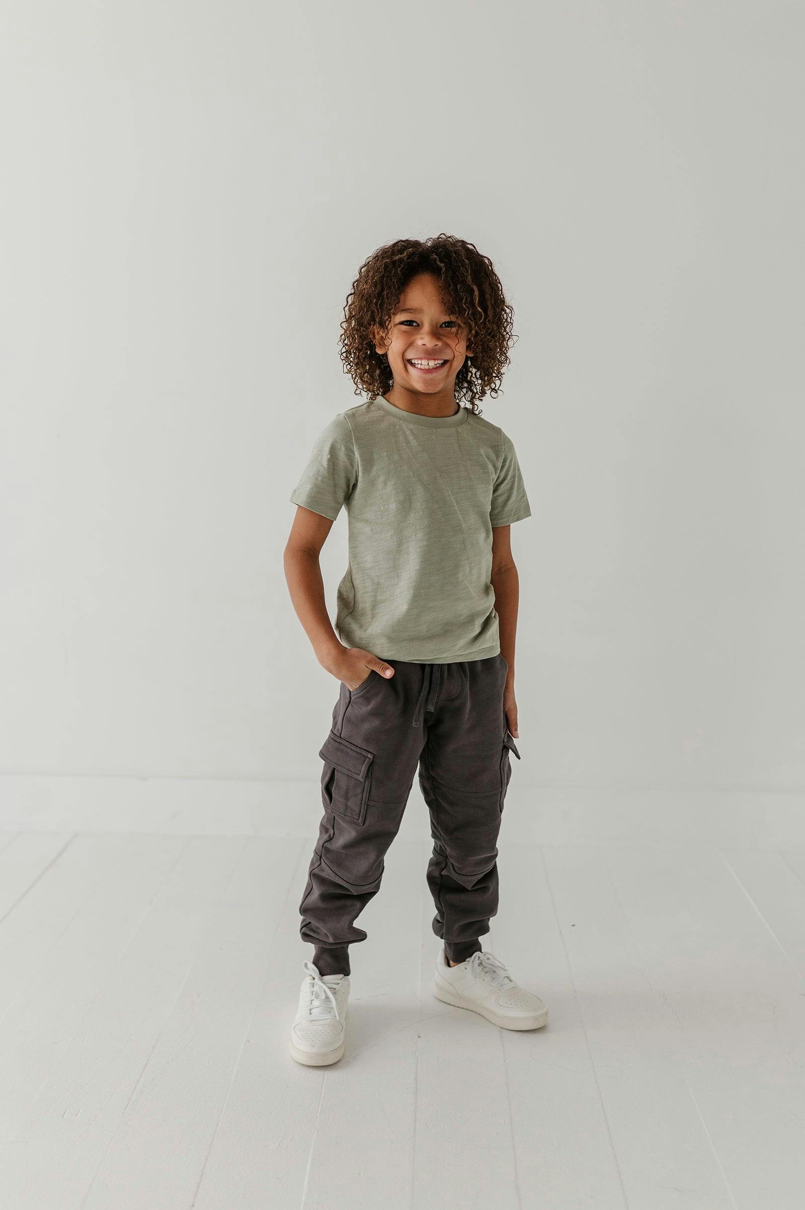 Boys Cargo Fleece Pant in Thunder