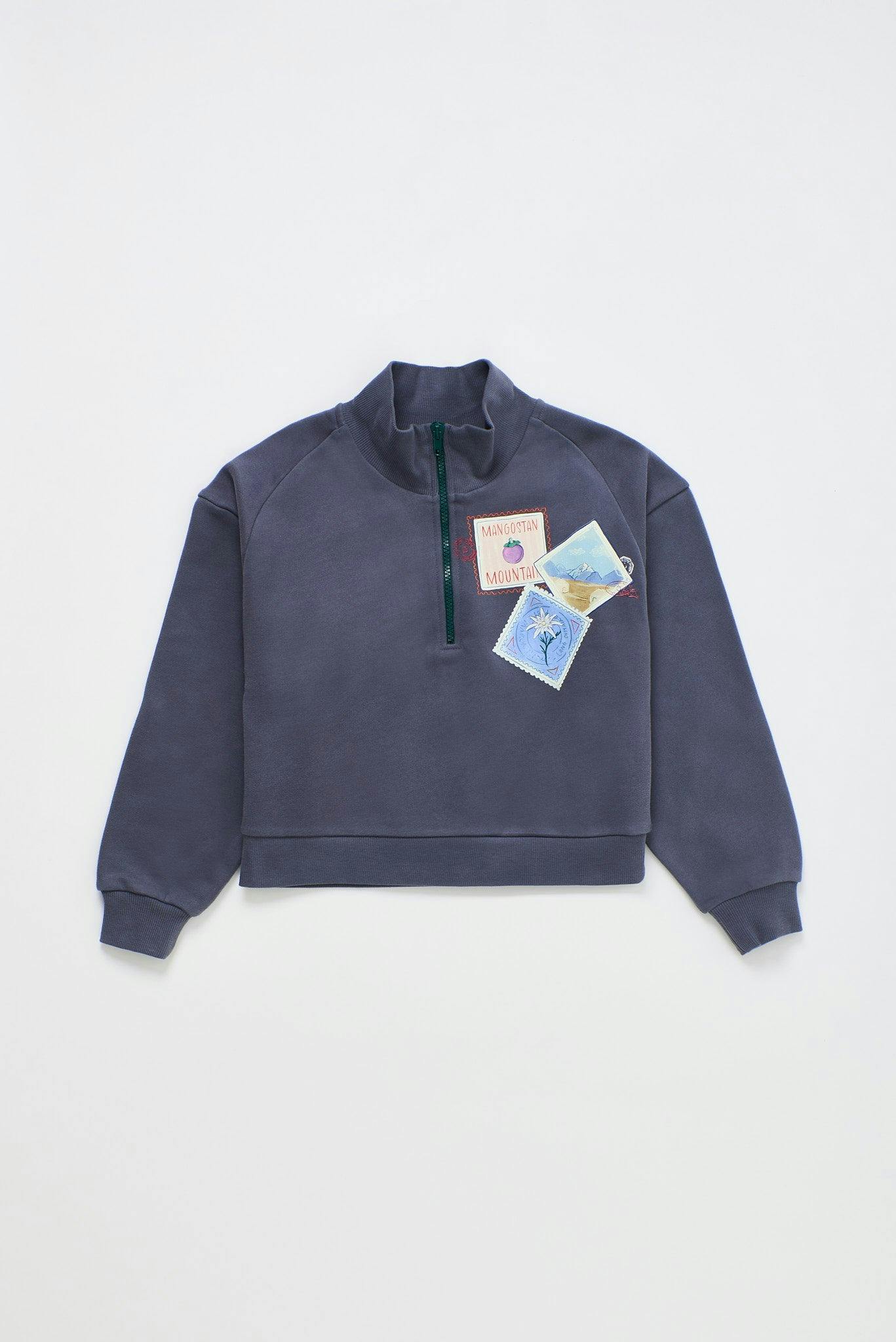 POSTCARD ZIPPER SWEATSHIRT GREY
