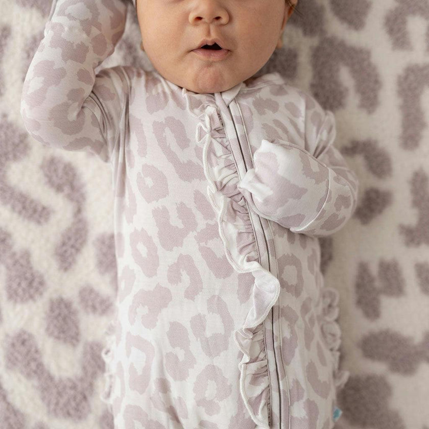 Laurel Leopard Footie Ruffled Zippered One Piece