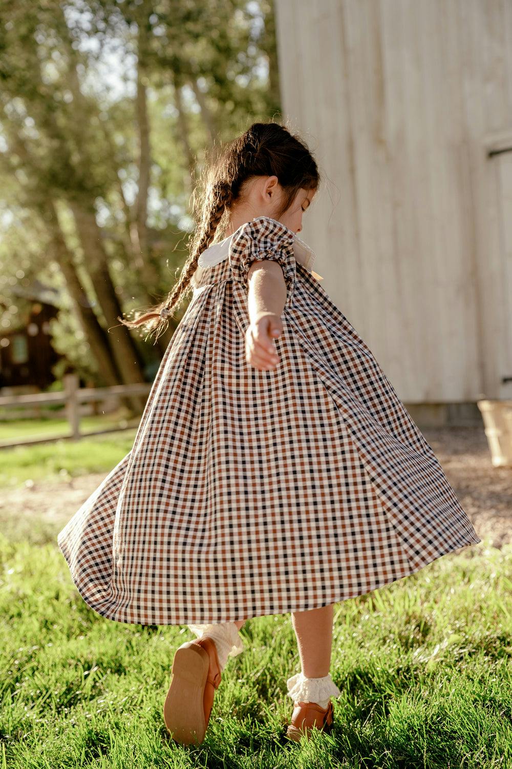 Mini Emery Dress in Chestnut Gingham