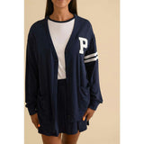Varsity Navy Women's French Terry Varsity Cardigan
