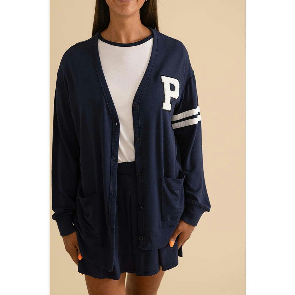 Varsity Navy Women's French Terry Varsity Cardigan