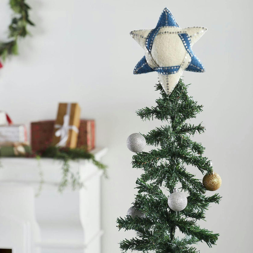 Handmade Hand Felted Wool Christmas Tree Topper - Star of David Arcadia Home