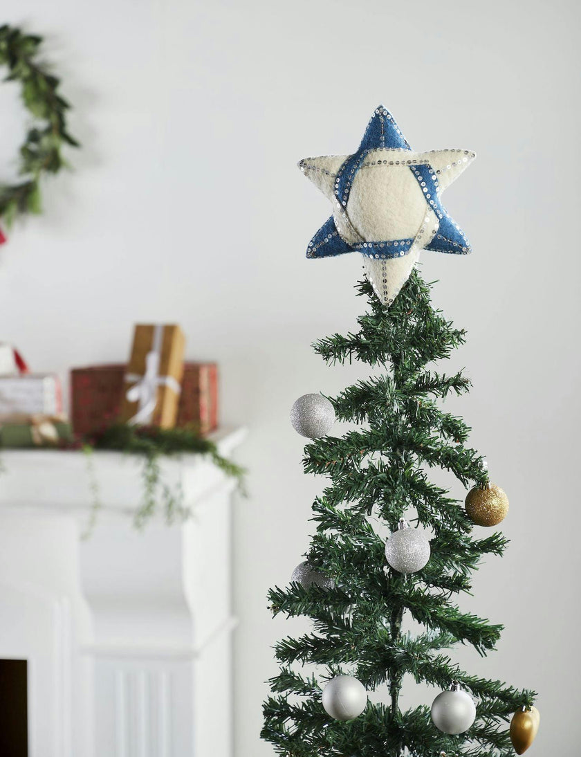 Handmade Hand Felted Wool Christmas Tree Topper - Star of David