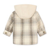 Ivory Plaid Hooded Long Sleeve Shirt