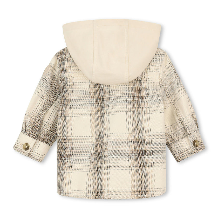 Ivory Plaid Hooded Long Sleeve Shirt