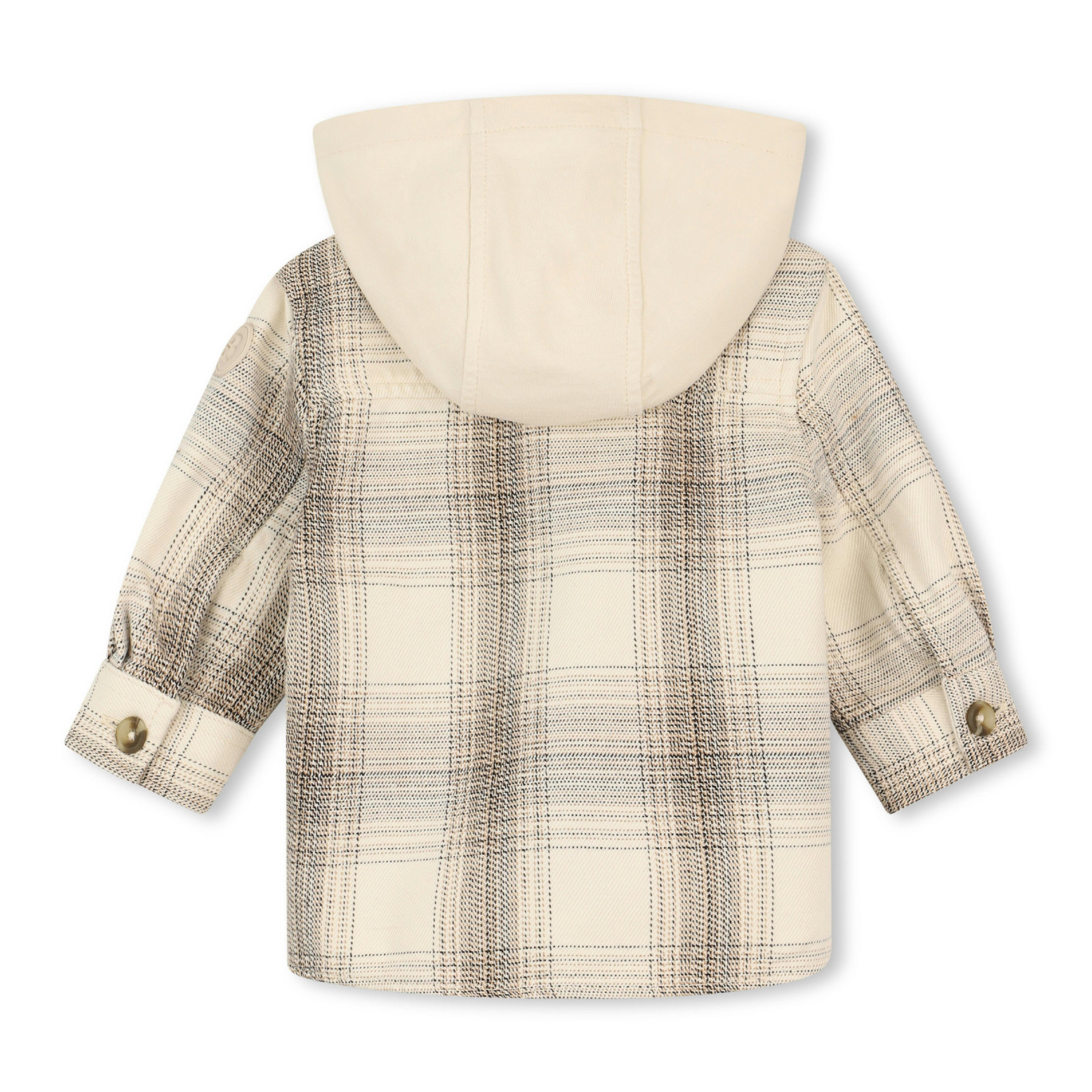 Ivory Plaid Hooded Long Sleeve Shirt