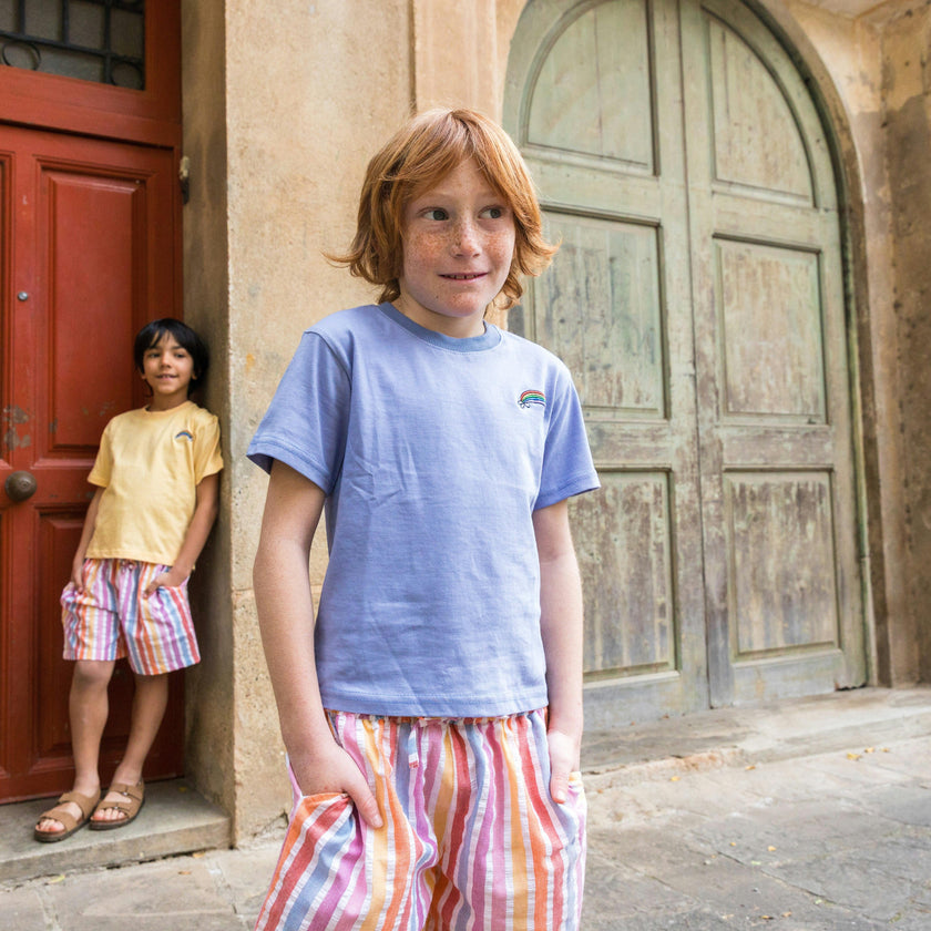 Blue T-shirt and Rainbow Shorts Set
