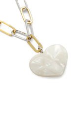 Grande Heart Pendant Necklace in White Shell