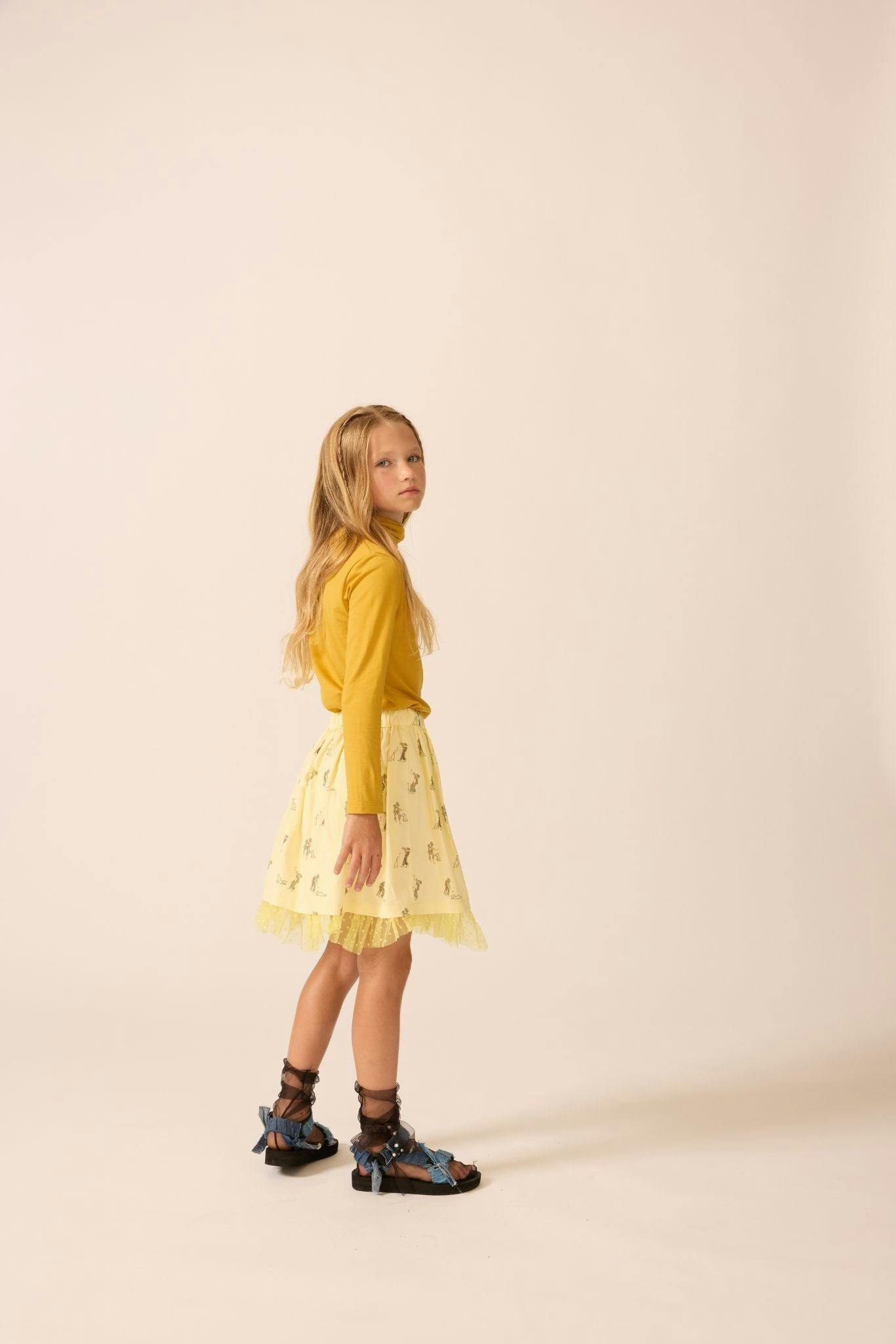 Tulle Layered Skirt in Pale Yellow Duet