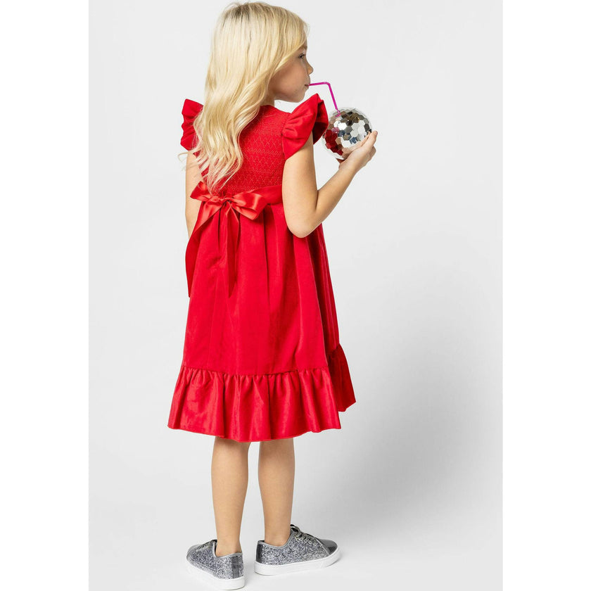 Poppy Smocked Velvet Girls Party Dress
