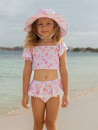 UPF 50+ Gemma Two Piece Smocked Pom-Pom Swimsuit