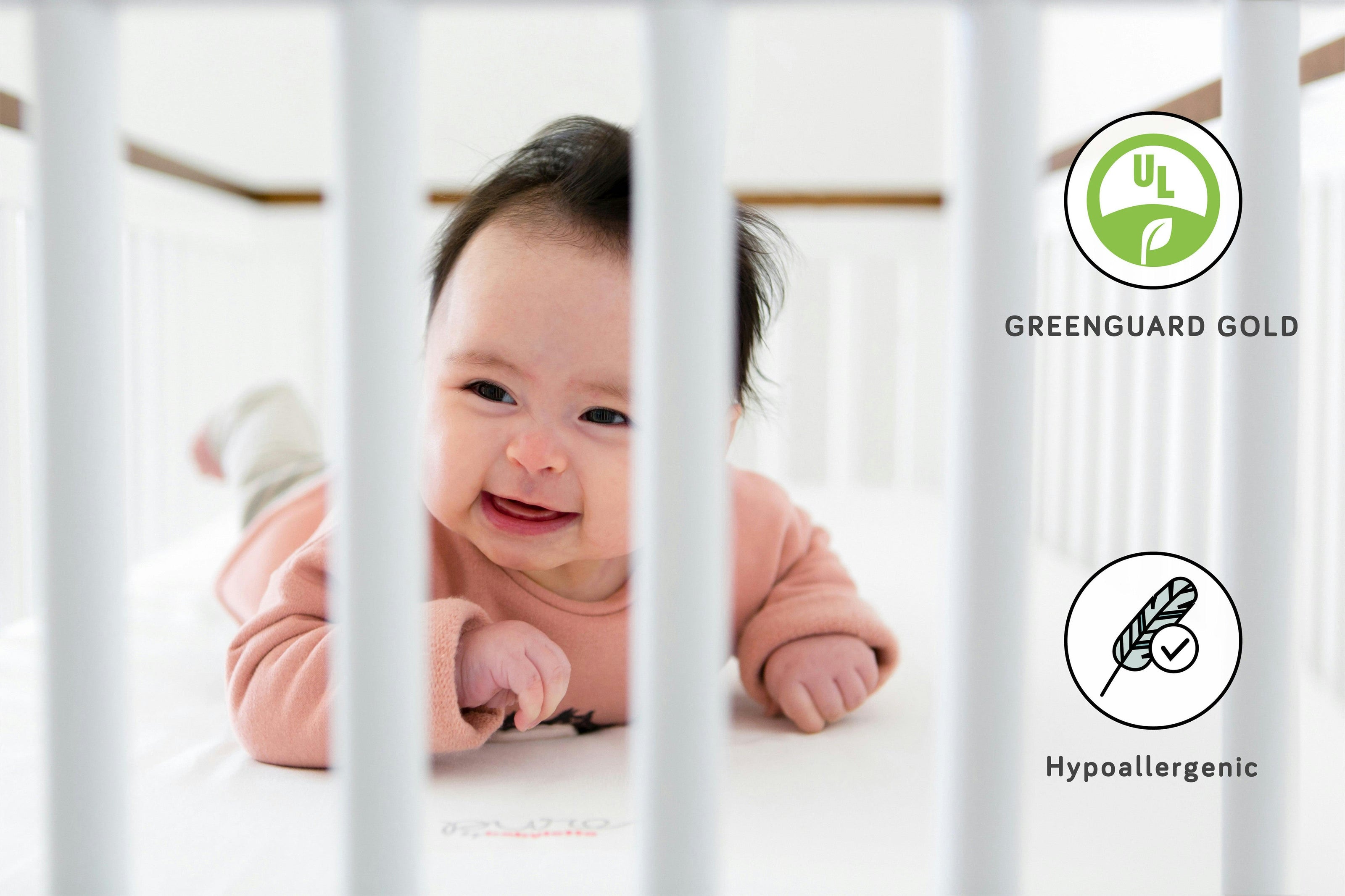 Babyletto Pure Core Mini Crib Mattress | Hybrid Quilted Waterproof Cover | Lightweight