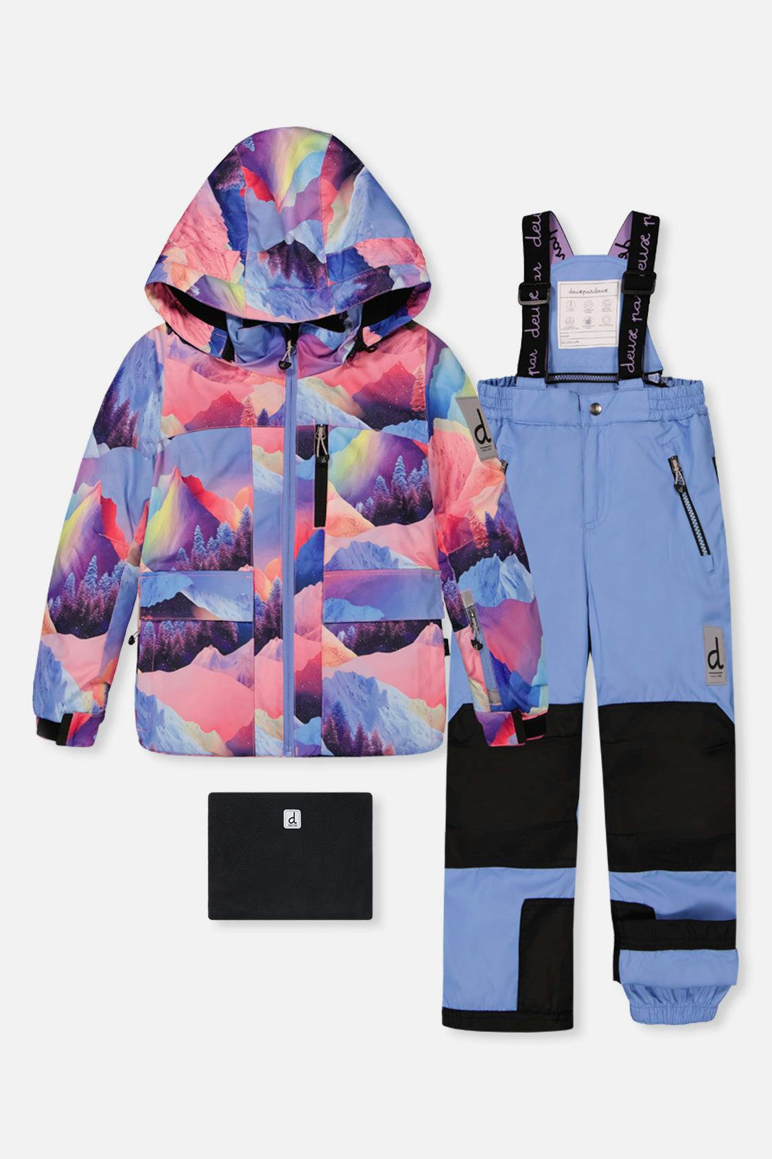 Two Piece Play Snowsuit Pink Mountain Print With Blue Pants