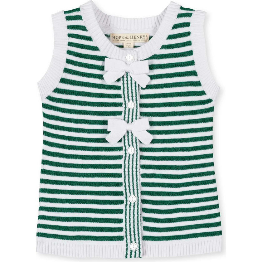 Organic Button Front Sweater Tank with Bows, Green