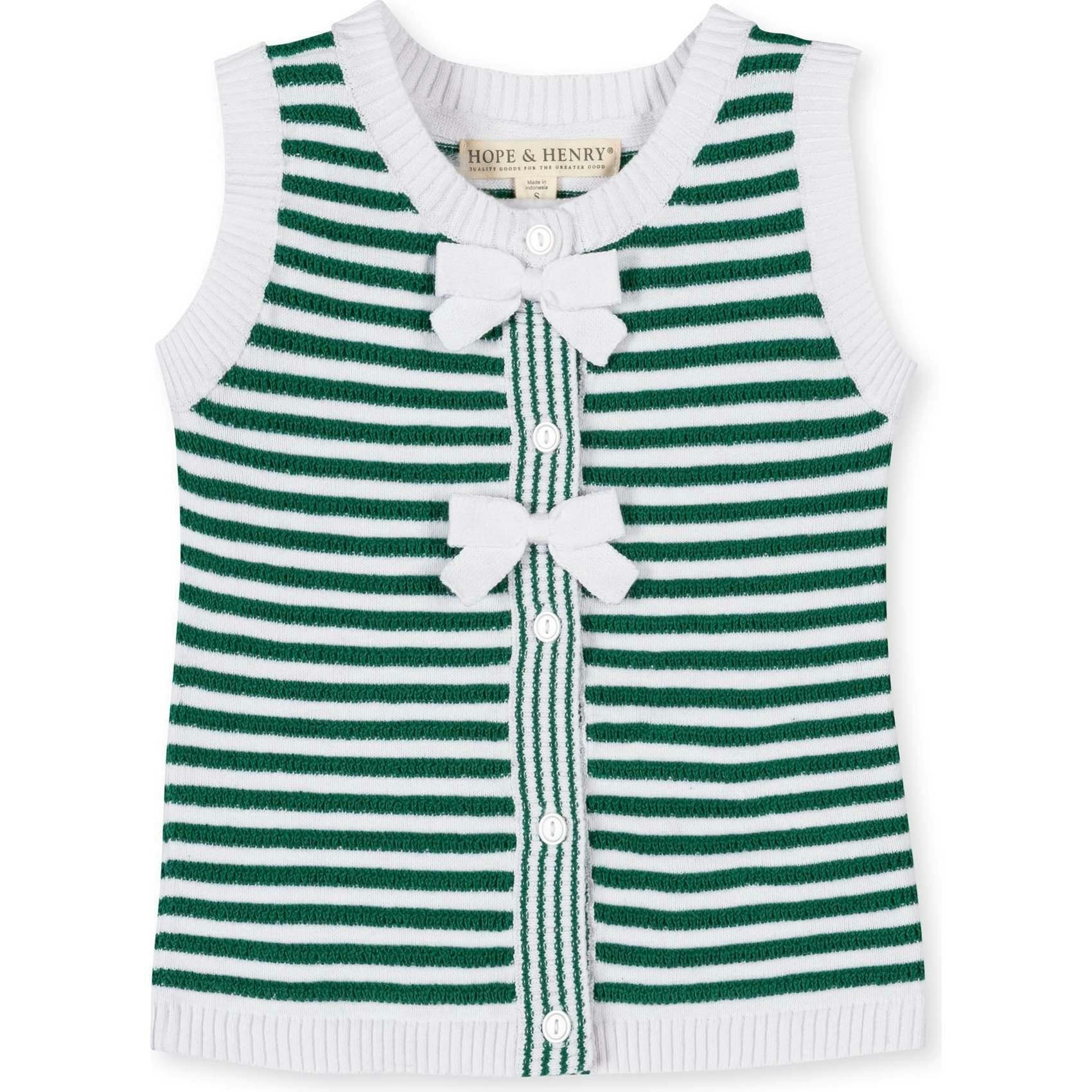 Organic Button Front Sweater Tank with Bows, Green