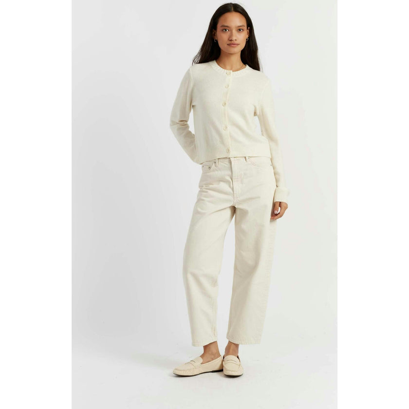 Wool Cashmere Blend Crew Neck Cropped Cardigan