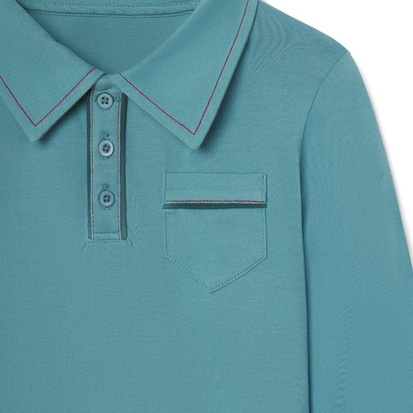 Jackson Long Sleeve Polo in Adriatic Blue