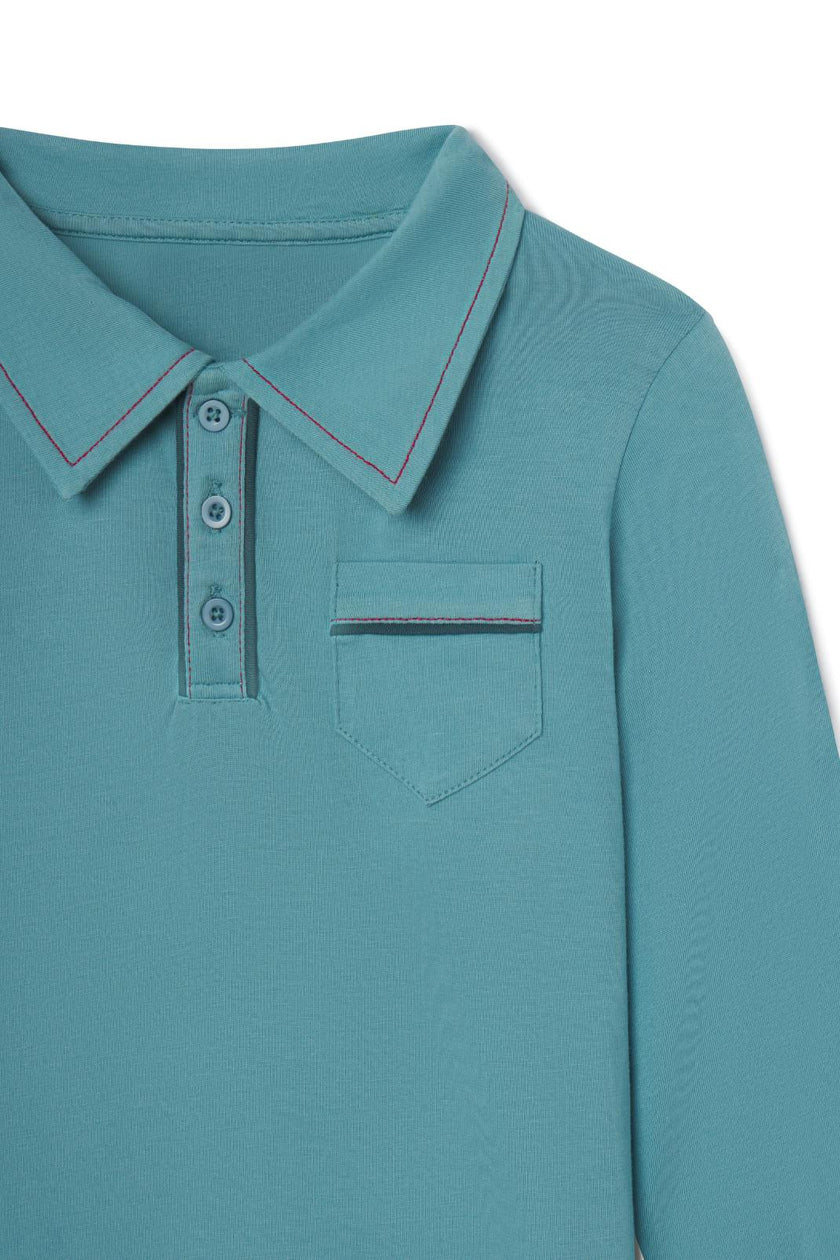 Jackson Long Sleeve Polo in Adriatic Blue