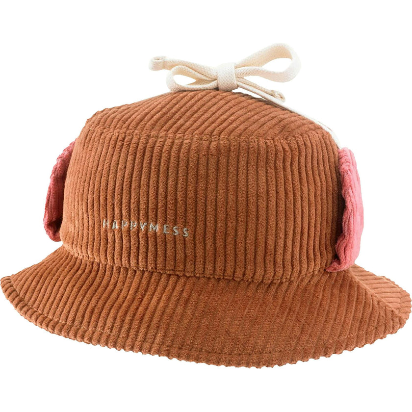 children's corduroy hat - cocoa + pink blush