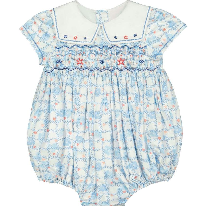 Riviera Blue Floral Smocked Bubble Romper