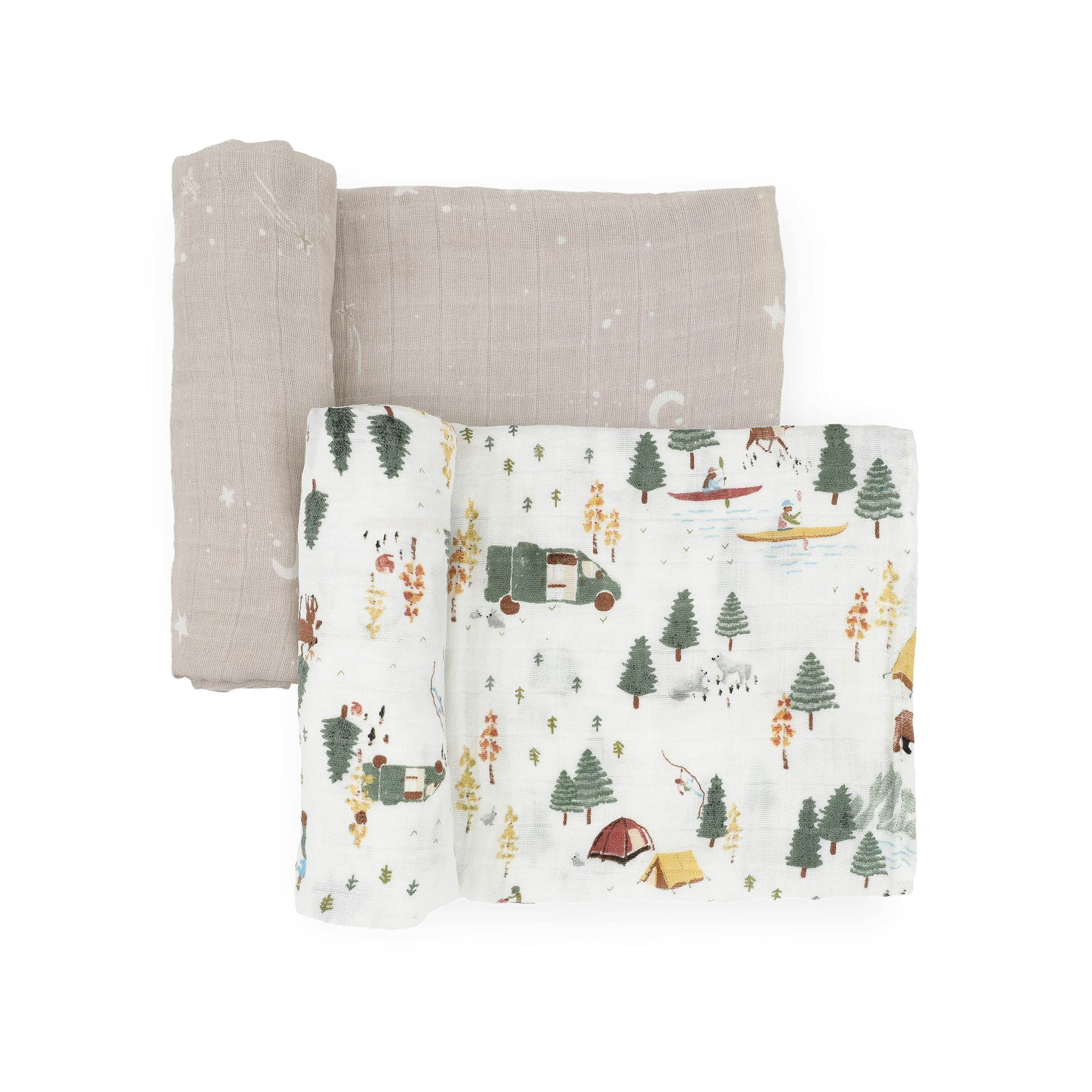 Organic Cotton Muslin Swaddle Blanket 2 Pack - Alpine Adventure
