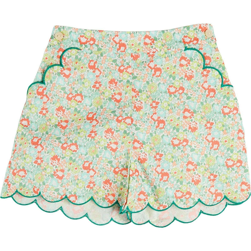 Mabel Floral Scallop Edge High Waisted Shorts in Green (2-12yrs)