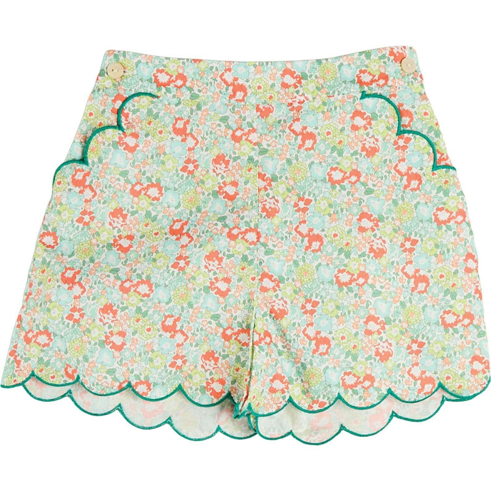 Mabel Floral Scallop Edge High Waisted Shorts in Green (2-12yrs)
