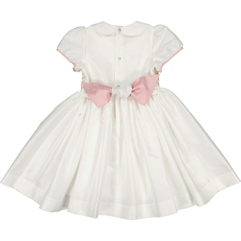 Bagatelle White/Pink Silk Handmade Smocked Dress