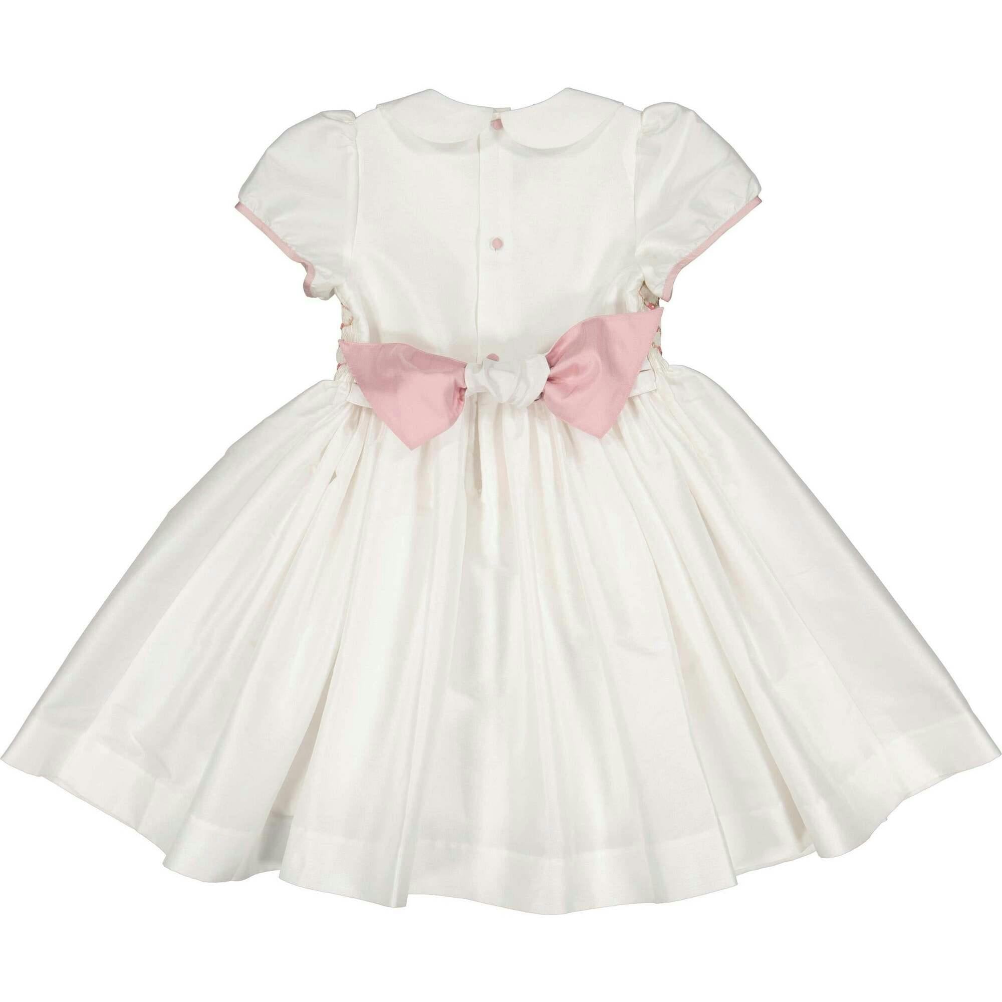 Bagatelle White/Pink Silk Handmade Smocked Dress