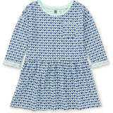 Original Print Boat Neck Long Sleeve Pocket Play Dress, Blue
